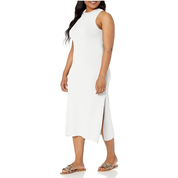 Dresses & Skirts - The Drop | Women’s Whisper White Gabriela High Neck A-line Side-Slit Maxi Dress